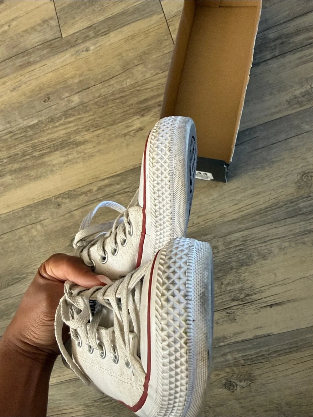 Converse Low Top Canvas Sneakers in White with Red & Blue Trim - Picture 5 of 8